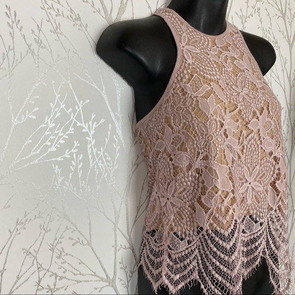 EXPRESS Y2K Pink Mauve Cotton Modal Lace Overlay Tank Top XS - Picture 10 of 10